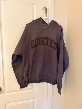 Edikted Charcoal Pullover Hoodie Embroidered Logo